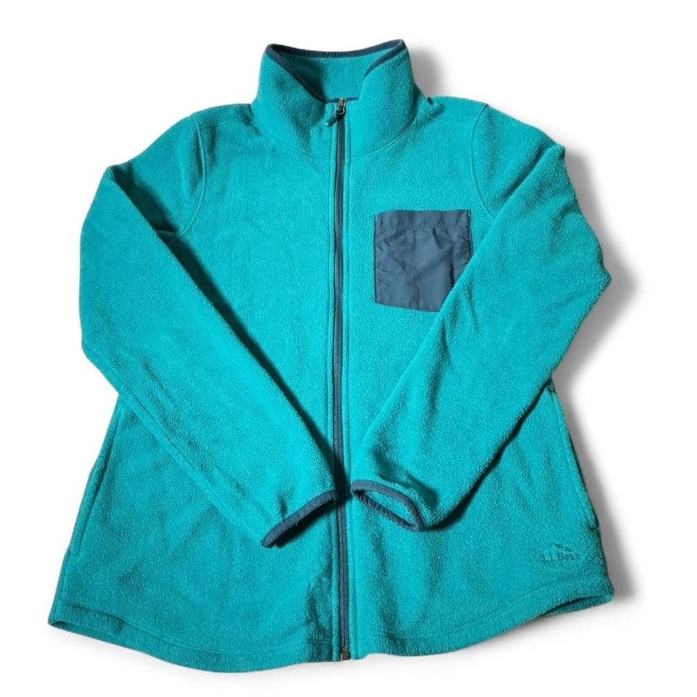 LL Bean Womens Trail Fleece Full Zip Jacket Teal Blue Size S 510678 Mock Neck